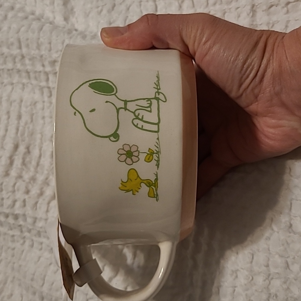 RAE DUNN DOUBLE SIDED PUPPY LIFE PEANUTS MUG